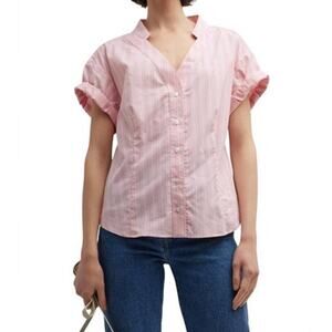 Finley Diamond Short Sleeve Button Down Poplin Shirt Striped Pink Size S